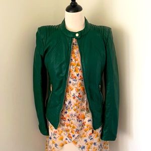 Faux green leather motorcycle jacket